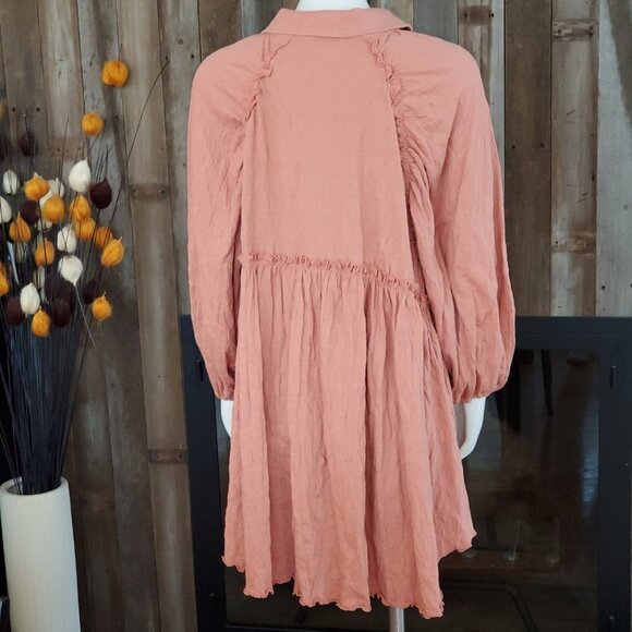 FP Beach Free People Tunic Top Size M Button Up Boho Long Flowy Dress oversized - Picture 5 of 7